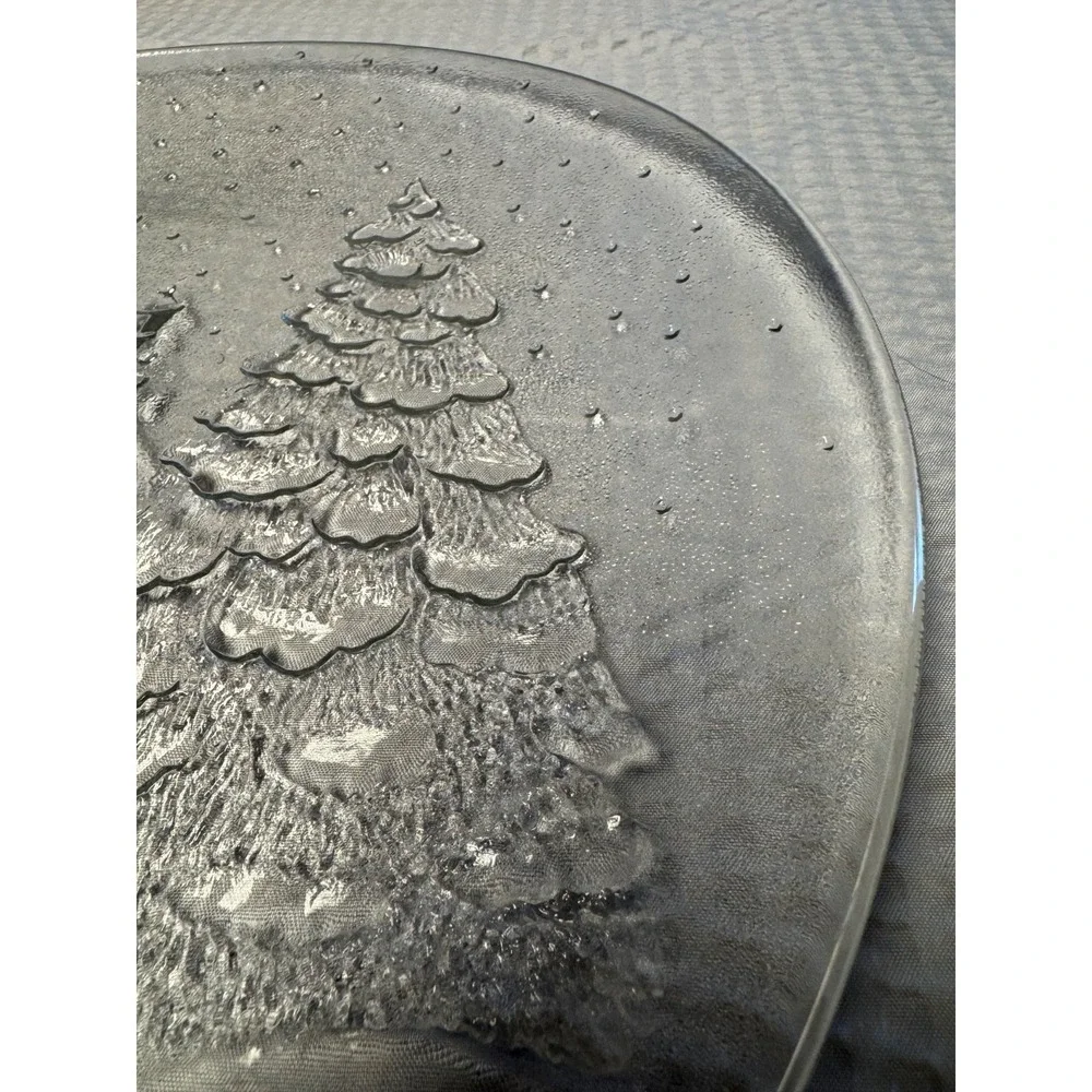 Vintage Libbey Holiday Scene Winter Village Glass Serving Platter 12.5